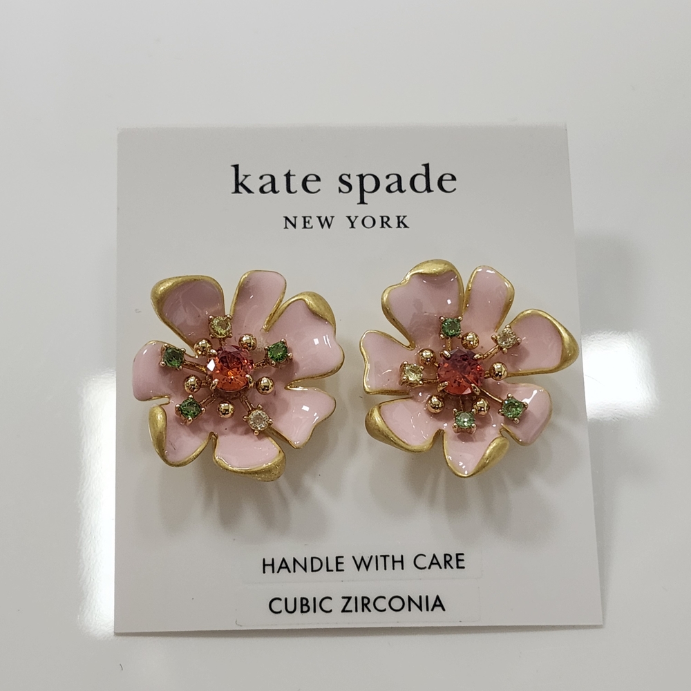 NWT Kate Spade Gold Bloom In Color Pink Earrings ***W/Defects**